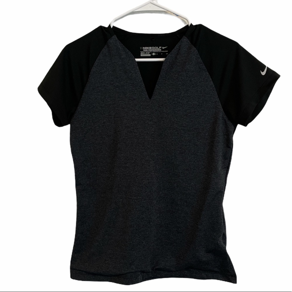 NIKE Golf Black V-Neck Short Sleeve Top Small